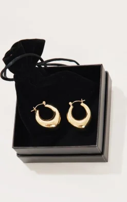 Real Gold Plated Thick Tubular Hoop Earrings