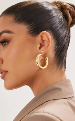 Real Gold Plated Tubular Hoop Earrings