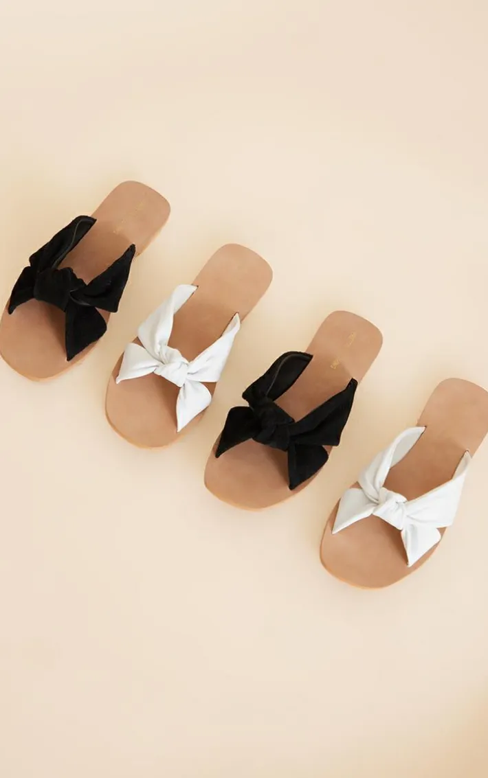 Real Leather Black Square Toe Twisted Knot Mule Sandals