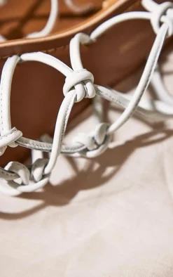 Real Leather White Metallic Square Toe Knotted Strap Tie Up Sandals