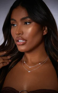 Real Silver Plated Star Diamante Necklace