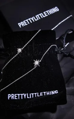 Real Silver Plated Star Diamante Necklace