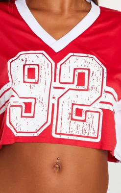 Red 92 Printed Short Sleeve Crop T-shirt