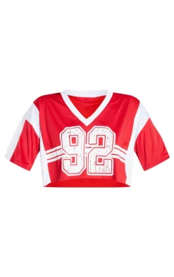 Red 92 Printed Short Sleeve Crop T-shirt