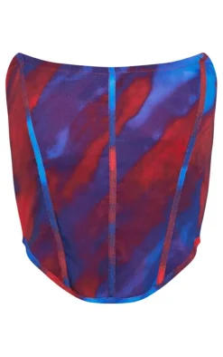 Red Abstract Print Chiffon Structured Bandeau Corset