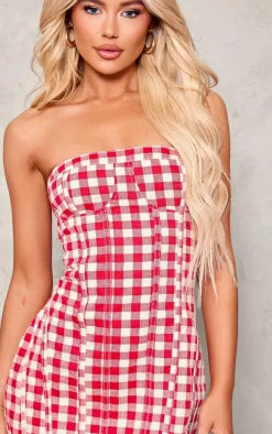 Red And White Gingham Denim Mini Dress
