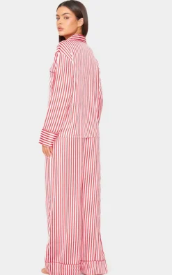 Red Candy Stripe Satin Long Pj Set