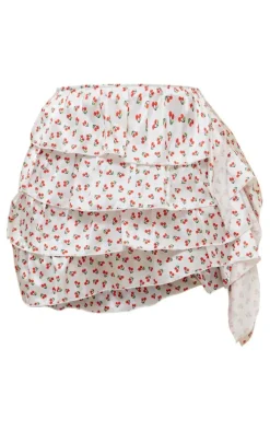 Red Cherry Printed Ruffle Tiered Mini Skirt