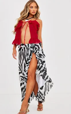 Red Chiffon Frill Tie Front Cami Top