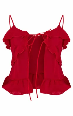 Red Chiffon Frill Tie Front Cami Top