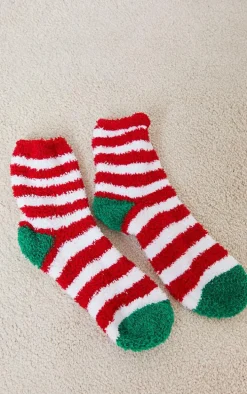 Red Christmas Stripe Fluffy Sleep Socks