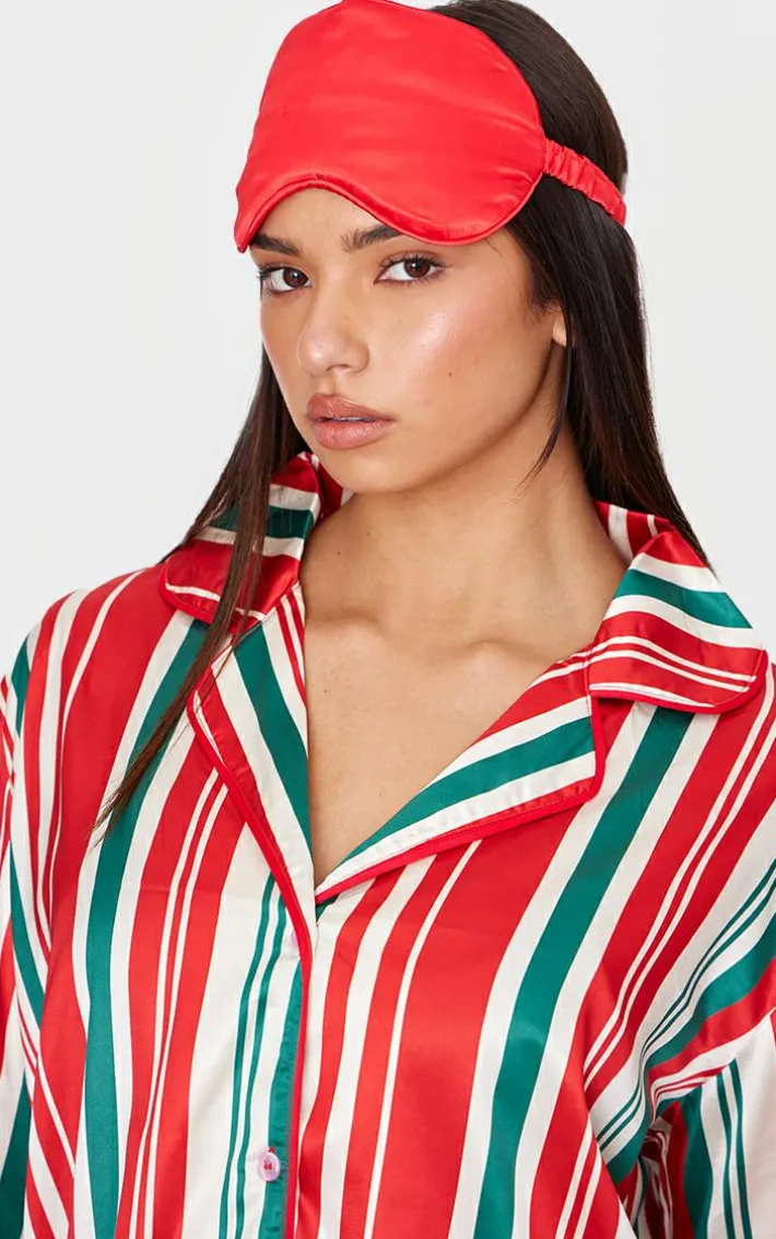 Red Chunky Stripe Satin Long PJ Set