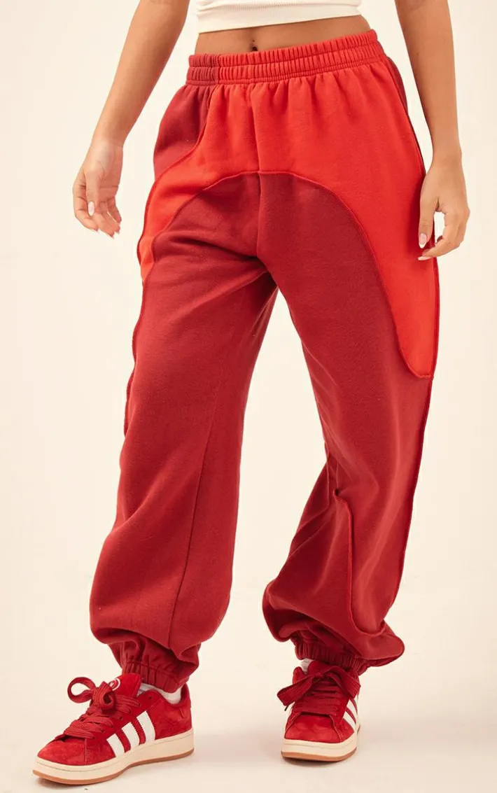 Red Color Block Sweat Cuffed Oversized Sweatpants