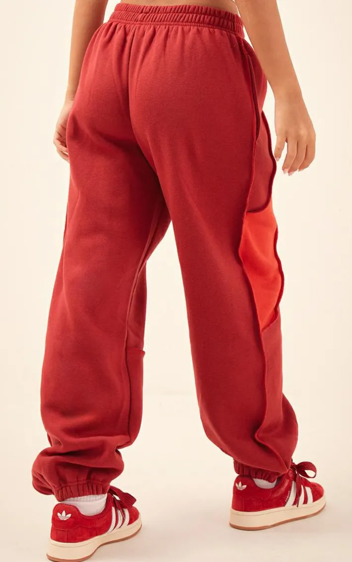 Red Color Block Sweat Cuffed Oversized Sweatpants