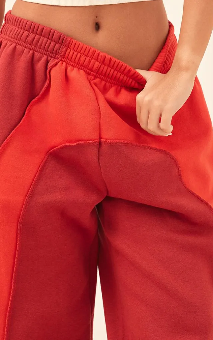 Red Color Block Sweat Cuffed Oversized Sweatpants