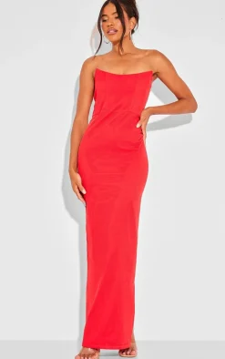 Red Corset Boned Bandeau Midaxi