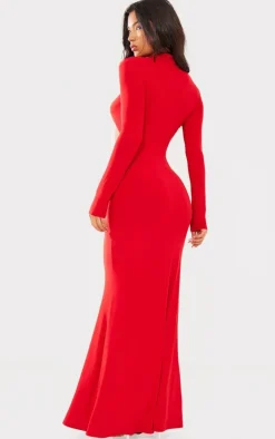 Red Cut Out Detail High Neck Maxi Dress