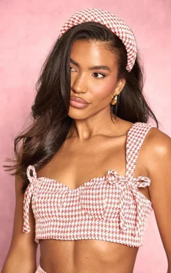 Red Gingham Check Padded Headband