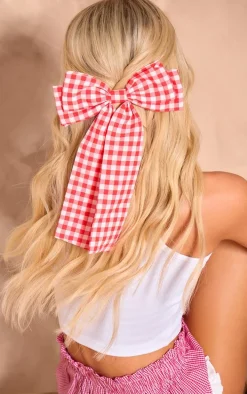 Red Gingham Oversized Bow Hair Clip