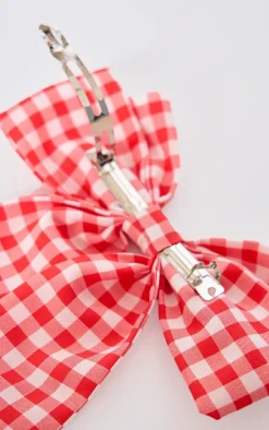 Red Gingham Oversized Bow Hair Clip
