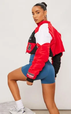Red Graphic Front Cropped Puffer Jacket