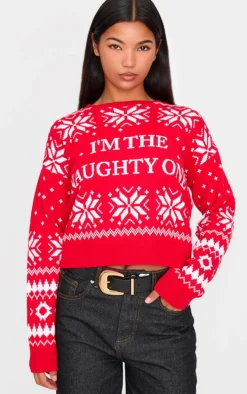 Red Im The Naughty One Cropped Christmas Sweater