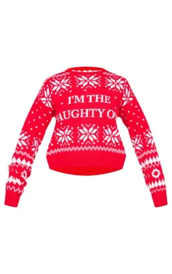 Red Im The Naughty One Cropped Christmas Sweater