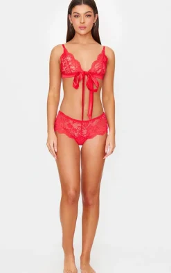 Red Lace Ribbon Tie Lingerie Set