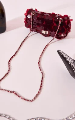 Red Large Sequin Flap Over Cross Body Shoulder Bag