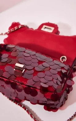 Red Large Sequin Flap Over Cross Body Shoulder Bag