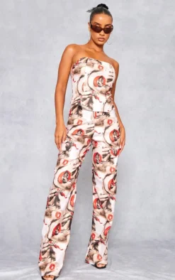 Red Lips Print Stretch Woven Low Rise Cargo Pants