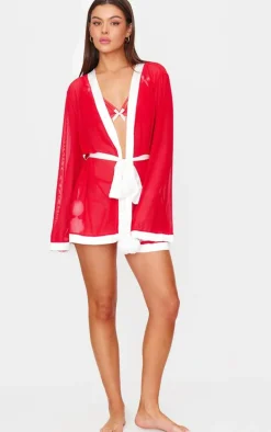 Red Mesh Christmas Pom Pom Robe