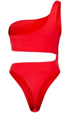 Red One Shoulder Cut Out Swimsuit