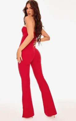 Red One Shoulder Drape Detailed Jumpsuit