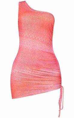 Red Onion Skin One Shoulder Ruched Bodycon Dress
