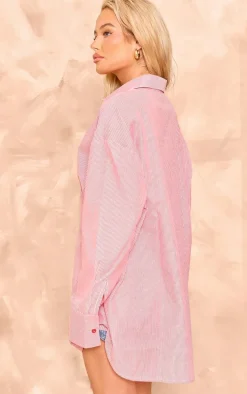 Red Pinstripe Oversized Cotton Poplin Shirt