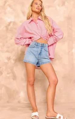 Red Pinstripe Oversized Cotton Poplin Shirt