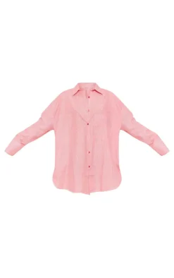 Red Pinstripe Oversized Cotton Poplin Shirt