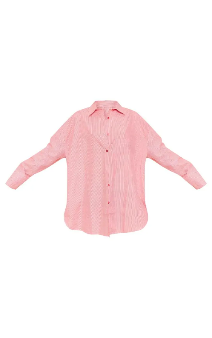 Red Pinstripe Oversized Cotton Poplin Shirt