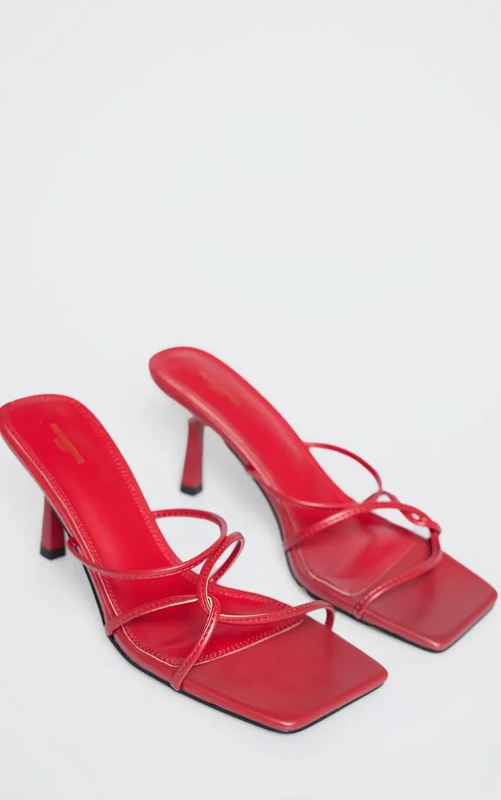 Red PU Wide Fit Cross Over Strap Heeled Mules