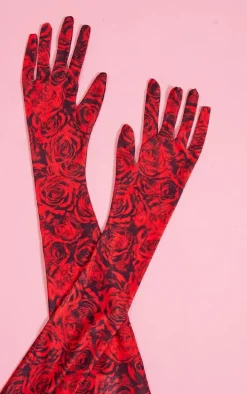 Red Rose Mesh Gloves