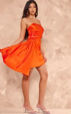 Red Satin Bandeau Embroidered Shift Dress