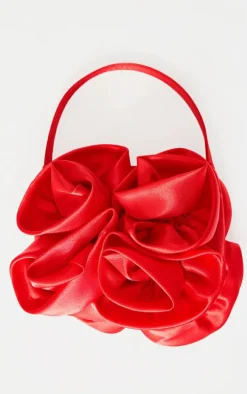 Red Satin Rose Detail Handbag