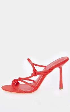 Red Satin Round Toe Heeled Mules