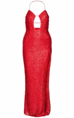 Red Sequin Cut Out Maxi Dress