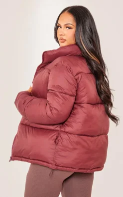 Red Shell Quilted Puffer Coat