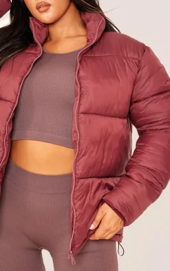 Red Shell Quilted Puffer Coat