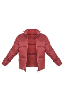 Red Shell Quilted Puffer Coat