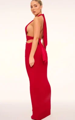 Red Slinky Extreme Plunge Maxi Dress