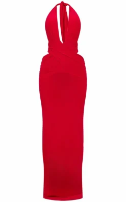 Red Slinky Extreme Plunge Maxi Dress